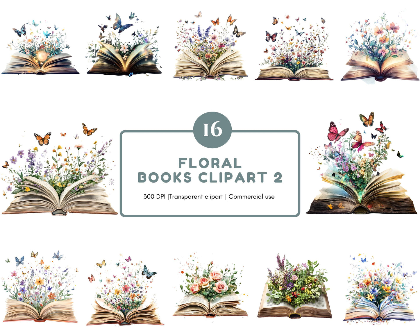 Watercolor Flower Book Clipart, Floral Book Clipart, Flower Book png, Book png, Nursery Clipart, Butterfly Book Clipart, Books Clipart