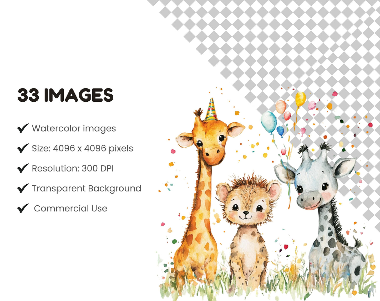 Safari Birthday Animal Clipart Bundle, Party Decor (Digital Download)