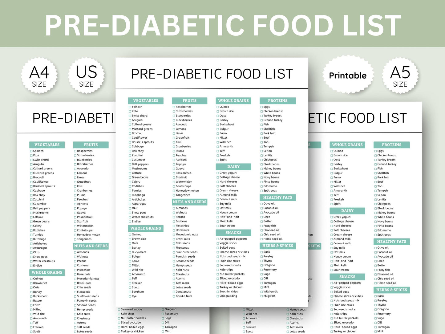 Pre-Diabetic Food List: Health & Groceries Planner (Digital Download)