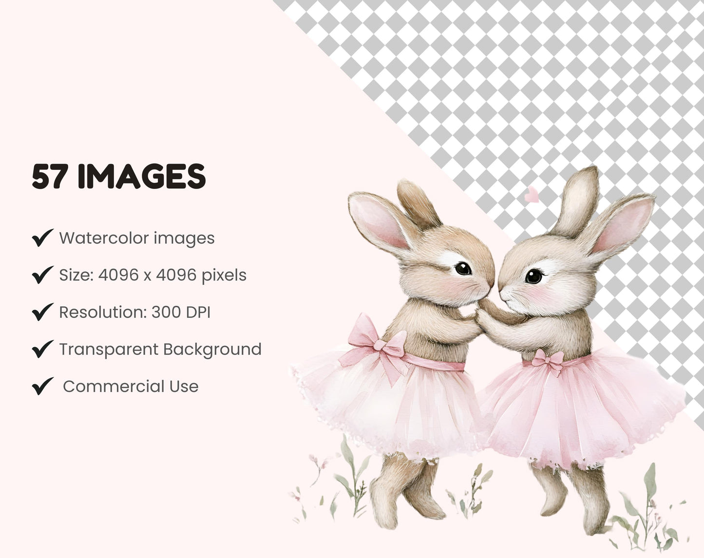 Ballerina Clipart Bundle, Watercolor Ballerina Bunny Clipart, Ballerina Bunny png, Pink Ballerina Bunny Clipart, Ballerina Bunny Baby Shower