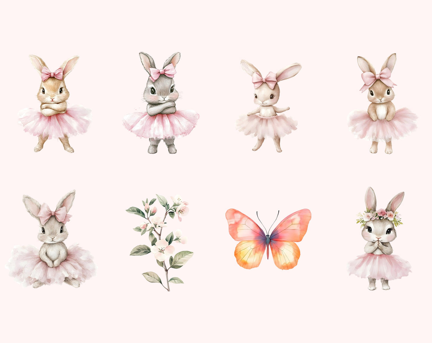 Ballerina Clipart Bundle, Watercolor Ballerina Bunny Clipart, Ballerina Bunny png, Pink Ballerina Bunny Clipart, Ballerina Bunny Baby Shower