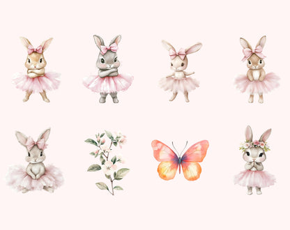 Ballerina Clipart Bundle, Watercolor Ballerina Bunny Clipart, Ballerina Bunny png, Pink Ballerina Bunny Clipart, Ballerina Bunny Baby Shower