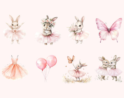 Ballerina Clipart Bundle, Watercolor Ballerina Bunny Clipart, Ballerina Bunny png, Pink Ballerina Bunny Clipart, Ballerina Bunny Baby Shower