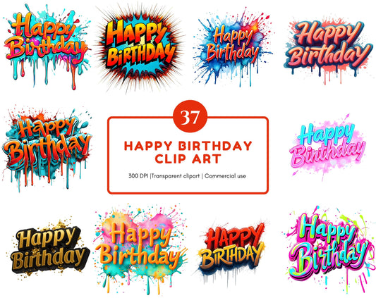 Watercolor Happy Birthday Clipart png Bundle, Happy Birthday Word Clipart png, Happy Birthday Set, Happy Birthday Lettering Clipart png