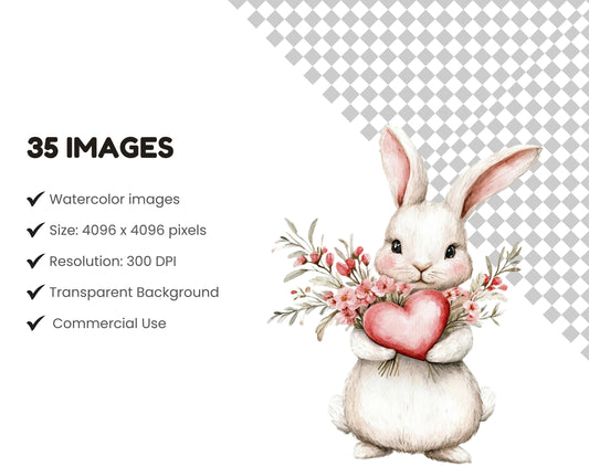Watercolor Bunny Clipart Bundle, Floral Nursery Art (Digital Download)