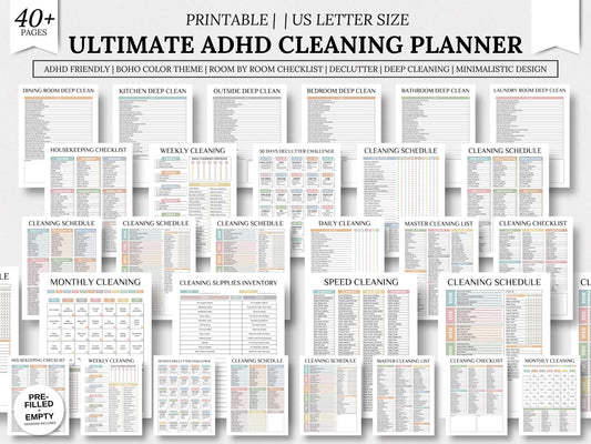 ADHD Cleaning Planner, Boho Style, 42 Printable Pages (Instant Download)