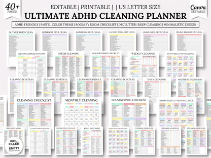 Pack de planification du nettoyage pour les personnes atteintes de TDAH, liste de contrôle modifiable, nettoyage quotidien (téléchargement numérique)