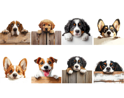 100 Peeking Dog Clipart Bundle, Transparent PNG (Digital Download)