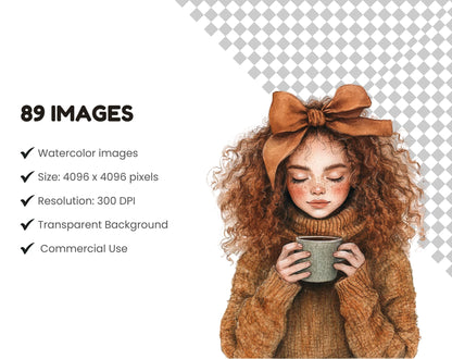 Coffee Lover Clipart Bundle, Watercolor Style (Digital Download)