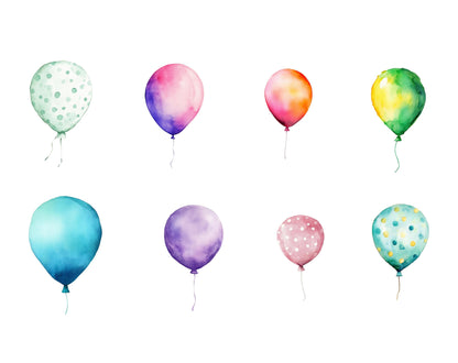 Watercolor Balloon Clipart Set, Birthday & Baby Shower (Digital Download)