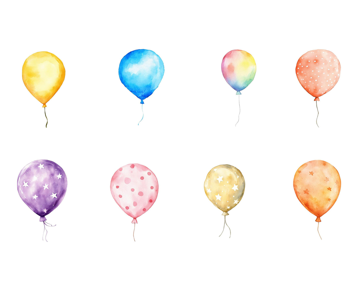 Watercolor Balloon Clipart Set, Birthday & Baby Shower (Digital Download)