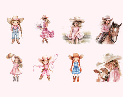 Watercolor Cowgirl Clipart Bundle, 87 PNG Files (Digital Download)