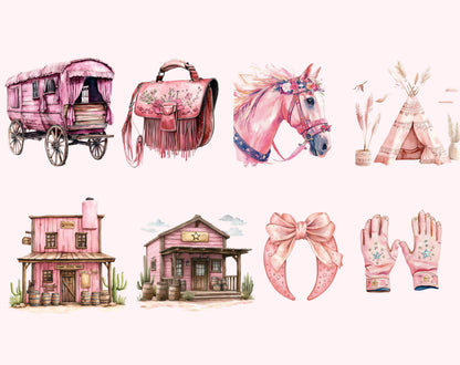 Watercolor Cowgirl Clipart Bundle, 87 PNG Files (Digital Download)