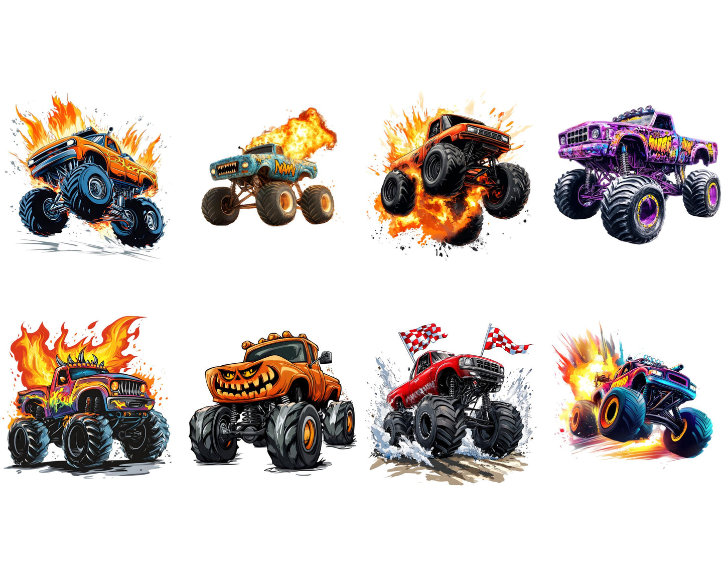 Aquarell-Monster-Truck-Clipart-Bundle, Rennwagen-PNG (Digitaler Download)