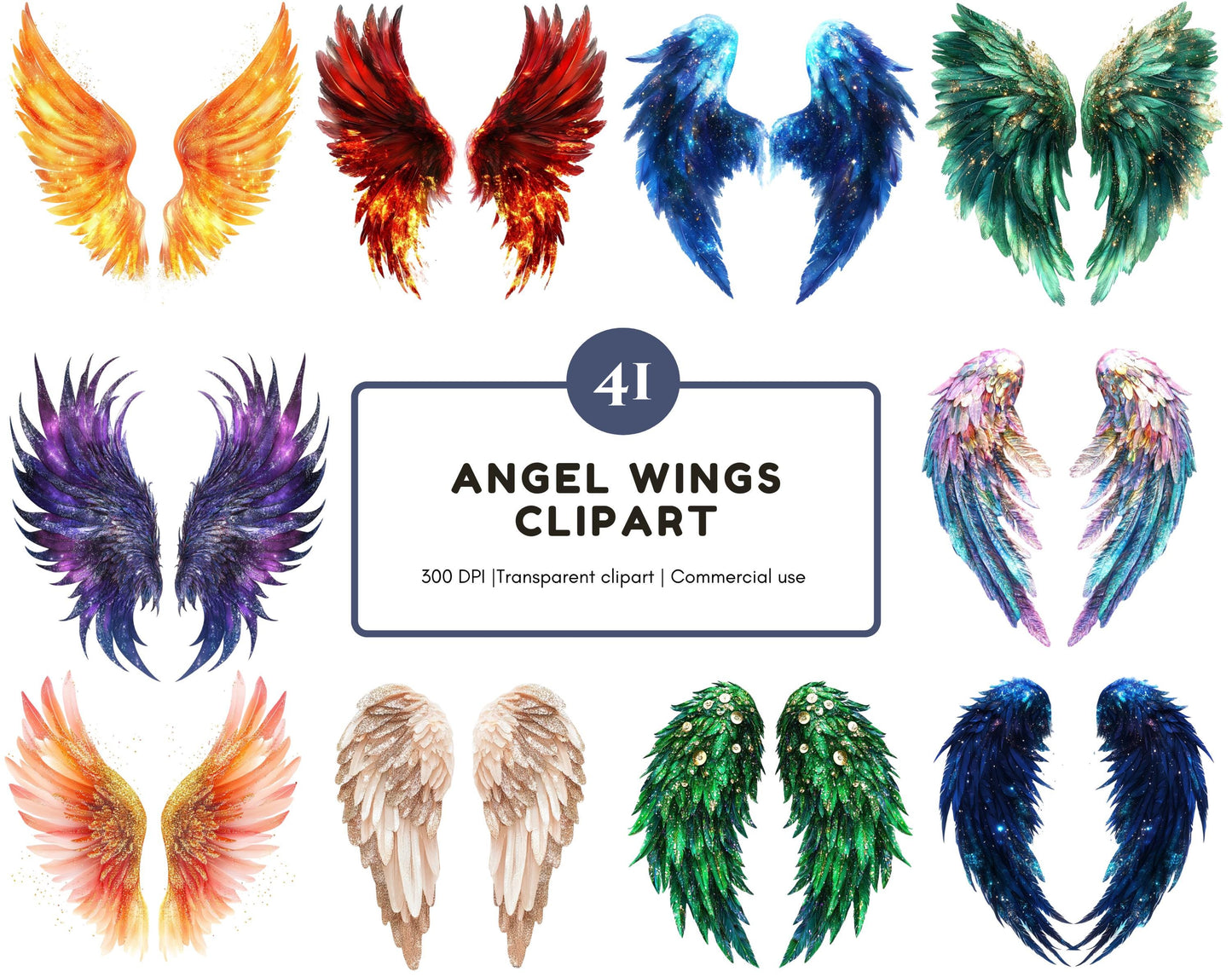 Aquarell-Engelsflügel-Clipart-Bundle, Feenflügel (PNG, 41 Dateien)