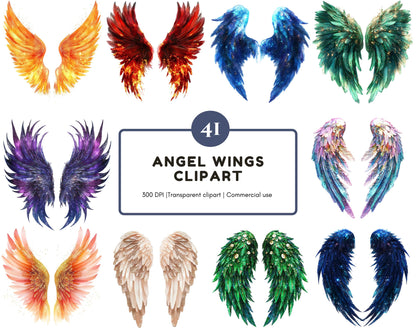 Aquarell-Engelsflügel-Clipart-Bundle, Feenflügel (PNG, 41 Dateien)