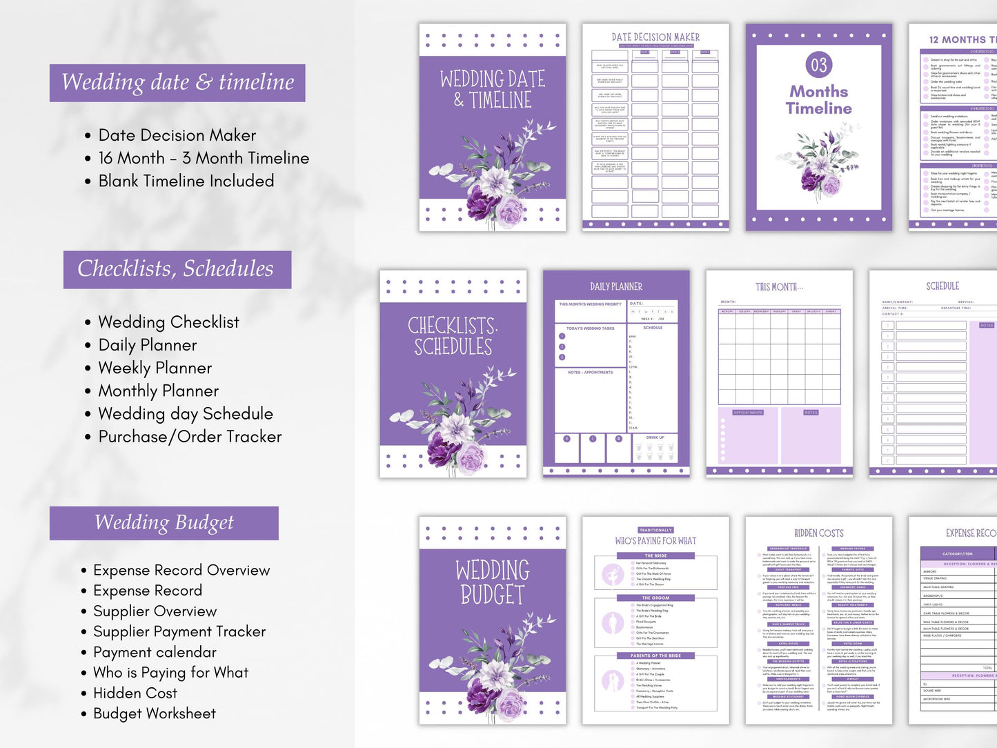 Wedding Planner Template Bundle, 300 pages Wedding Planner, Editable Wedding Planner Template, Wedding Planning Book, Wedding Checklist