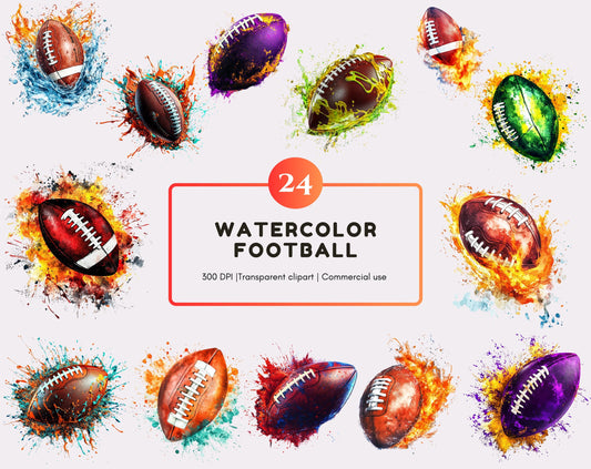 Watercolor Football Clipart, Sports Graphics (Digital Download)