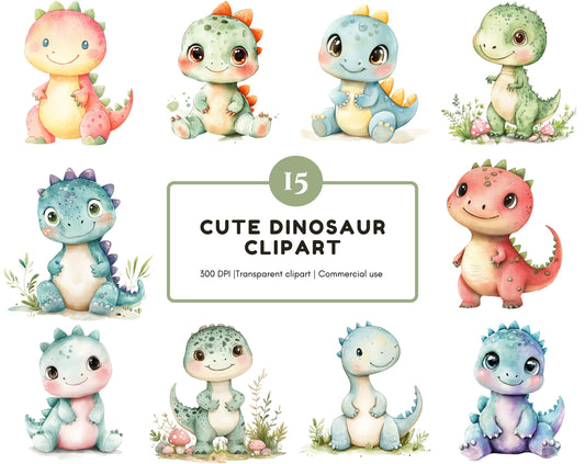 Watercolor Dinosaur Clipart png, Dinosaur Clipart Bundle, Cute Dinosaur png, Baby Dinosaur Clipart, Cartoon Dinosaur Clipart png Bundle