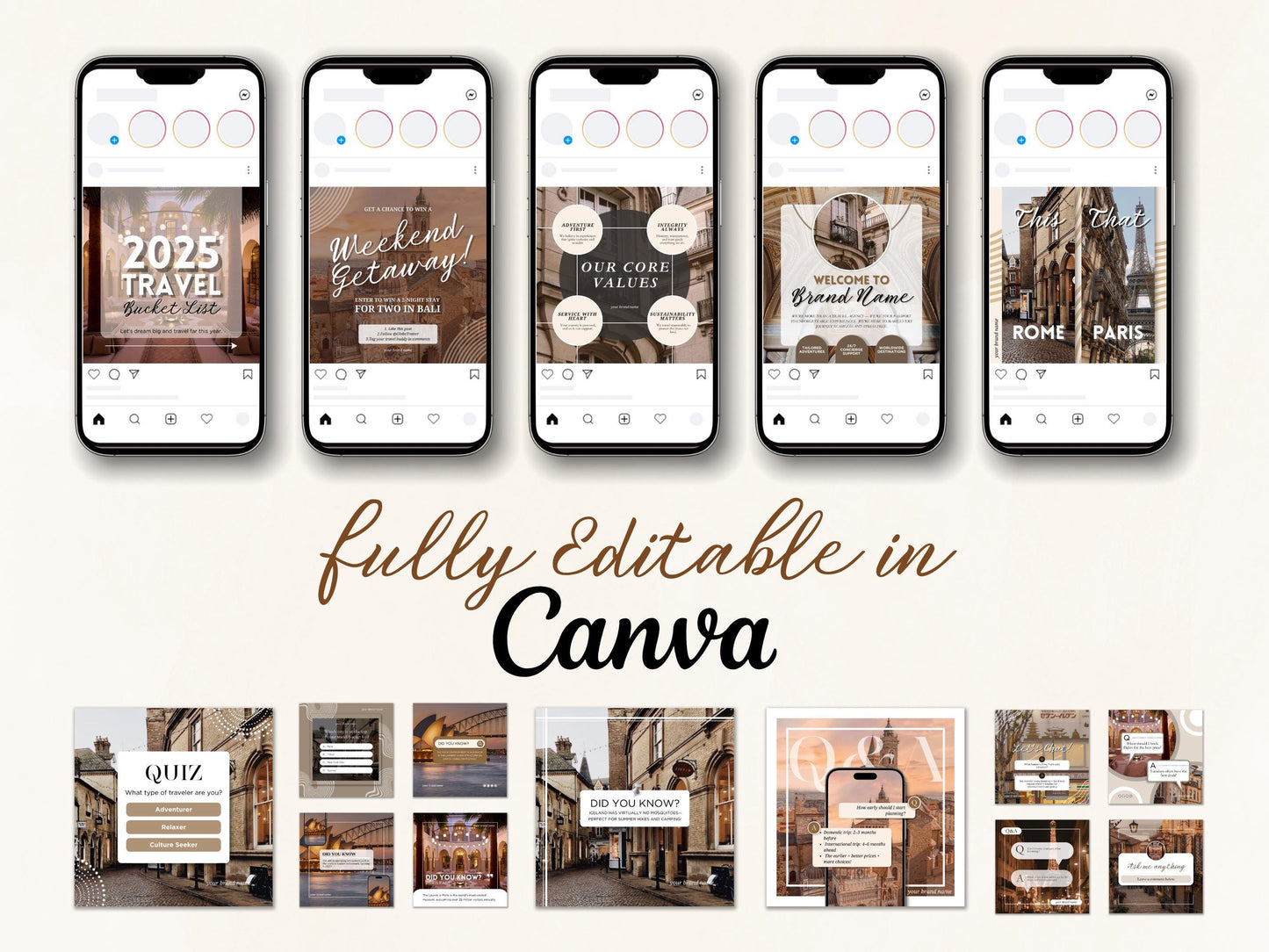 Travel Agent Social Media Templates: Canva Editable Instagram Posts (Digital Download)