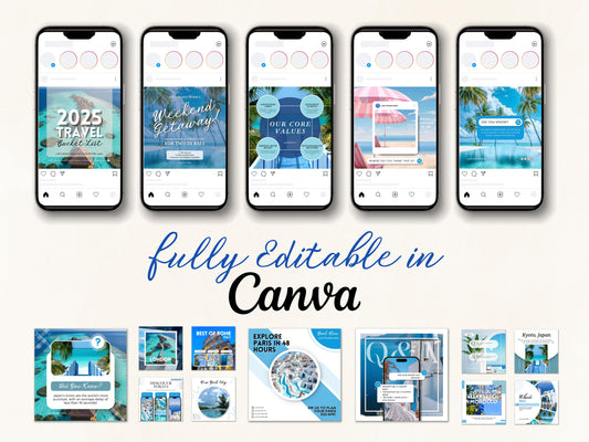 Travel Agent Social Media Templates: Canva Editable (Digital Download)