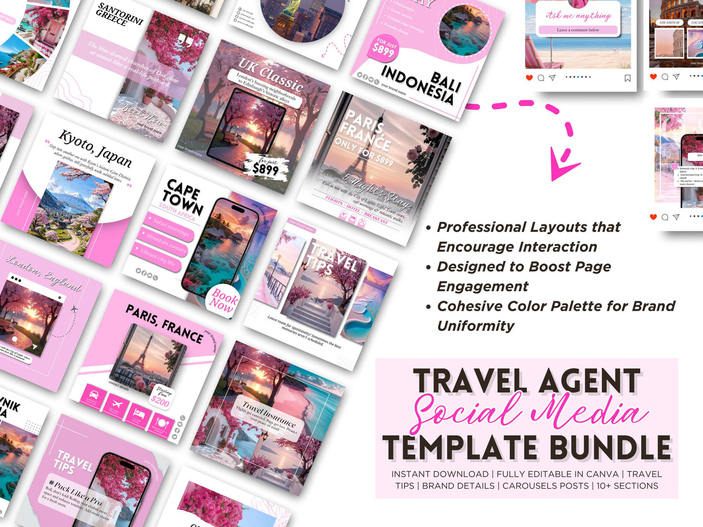 Travel Agent Social Media Templates: 85+ Canva Editable Posts (Digital Download)