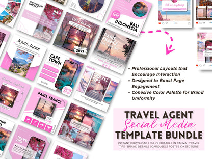 Travel Agent Social Media Templates: 85+ Canva Editable Posts (Digital Download)