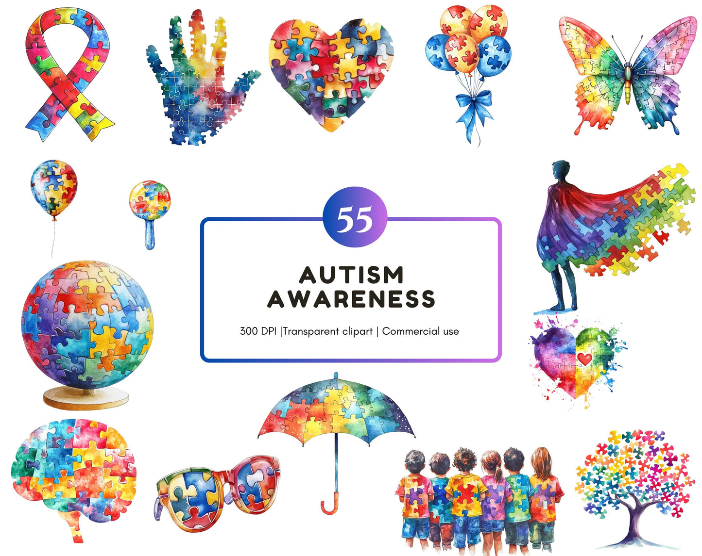55 Autism Clipart, Austism Awareness png Bundle, Austism png, Austism Awareness png, Puzzle png, Puzzle Piece png, Austism Clipart, Ribbon
