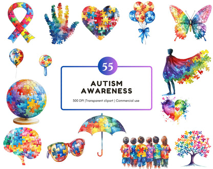 55 Autism Clipart, Austism Awareness png Bundle, Austism png, Austism Awareness png, Puzzle png, Puzzle Piece png, Austism Clipart, Ribbon