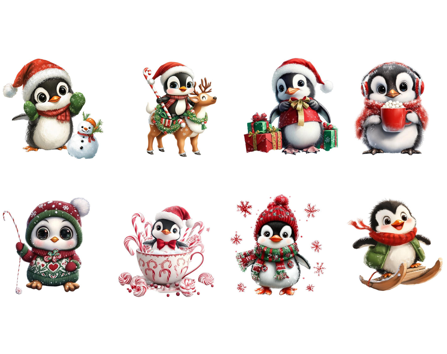 Watercolor Christmas Penguin Clipart Bundle (PNG, 4096x4096 px)