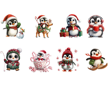 Watercolor Christmas Penguin Clipart Bundle (PNG, 4096x4096 px)