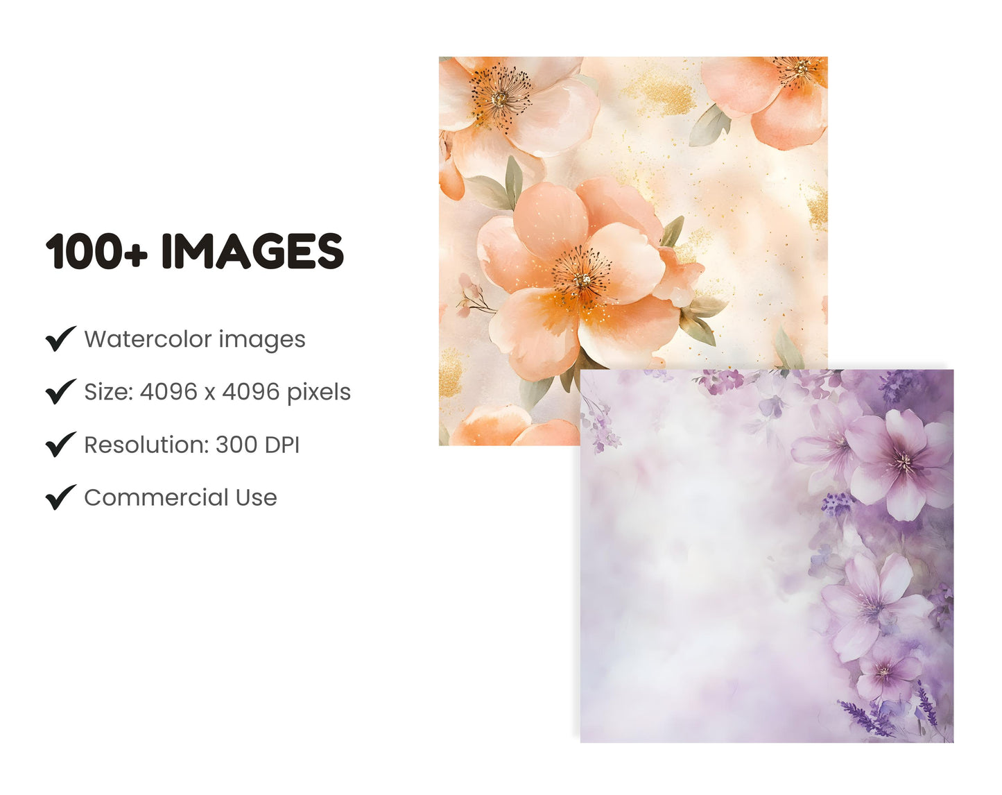 Pastel Watercolor Paper Clipart Bundle, Floral & Abstract (Digital Download)