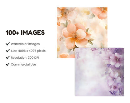 Pastel Watercolor Paper Clipart Bundle, Floral & Abstract (Digital Download)