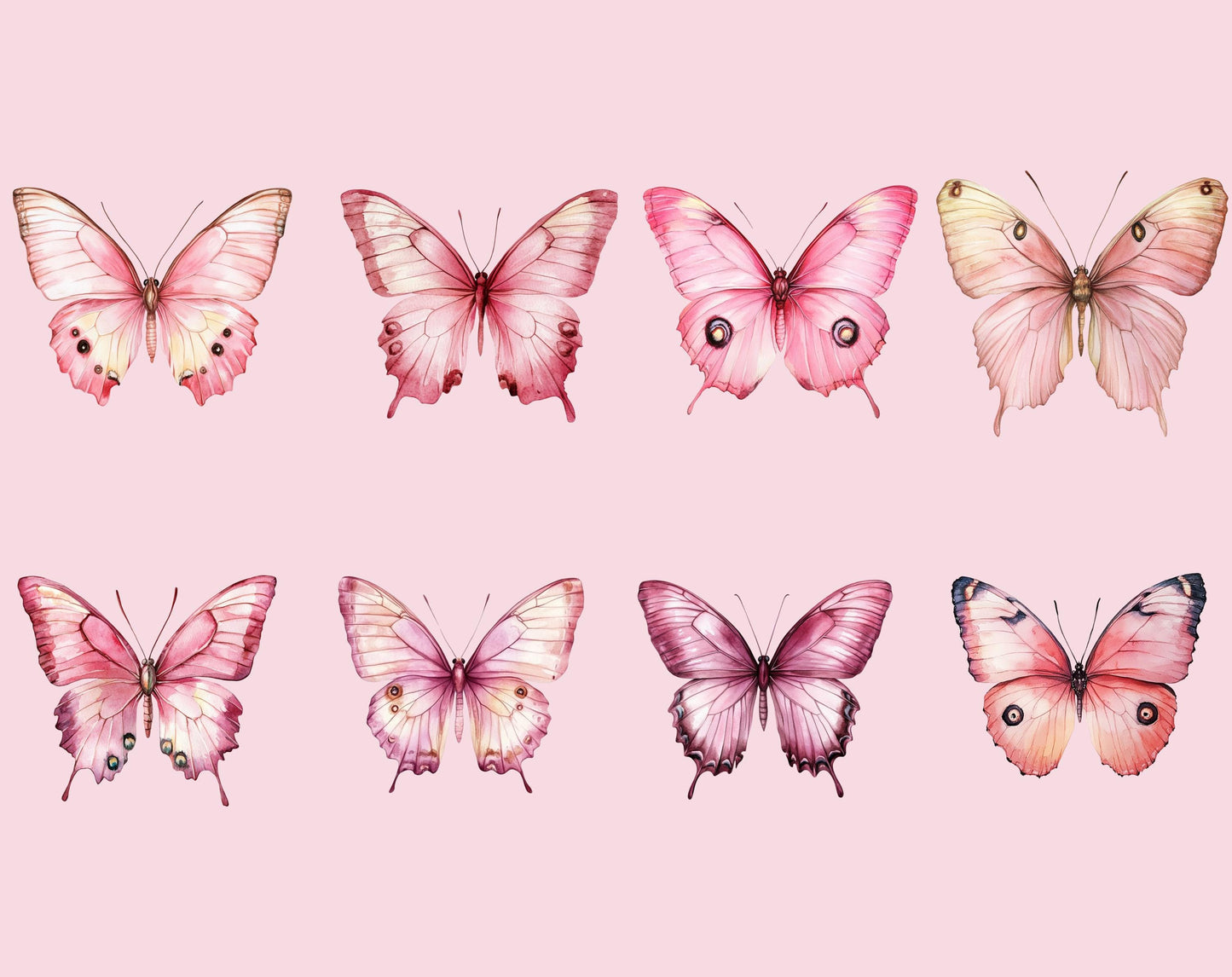 Antique Pink Butterfly Clipart Bundle (PNG, Digital Download)