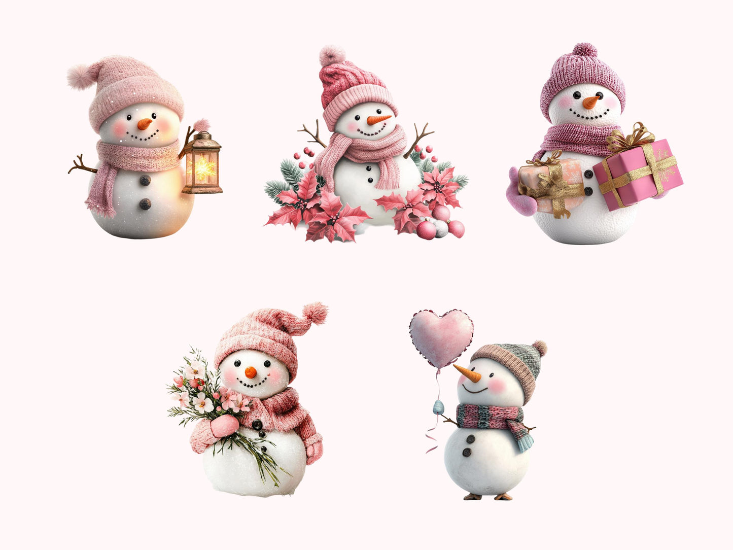 Pink Snowman Clipart png Bundle, Watercolor Snowman Clipart, Pink Snowman Clipart, Pink Christmas Clipart, Christmas Snowman Clipart