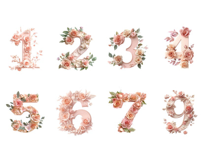 Watercolor Floral Alphabet Clipart Set, Pink Rose Letters (Digital Download)