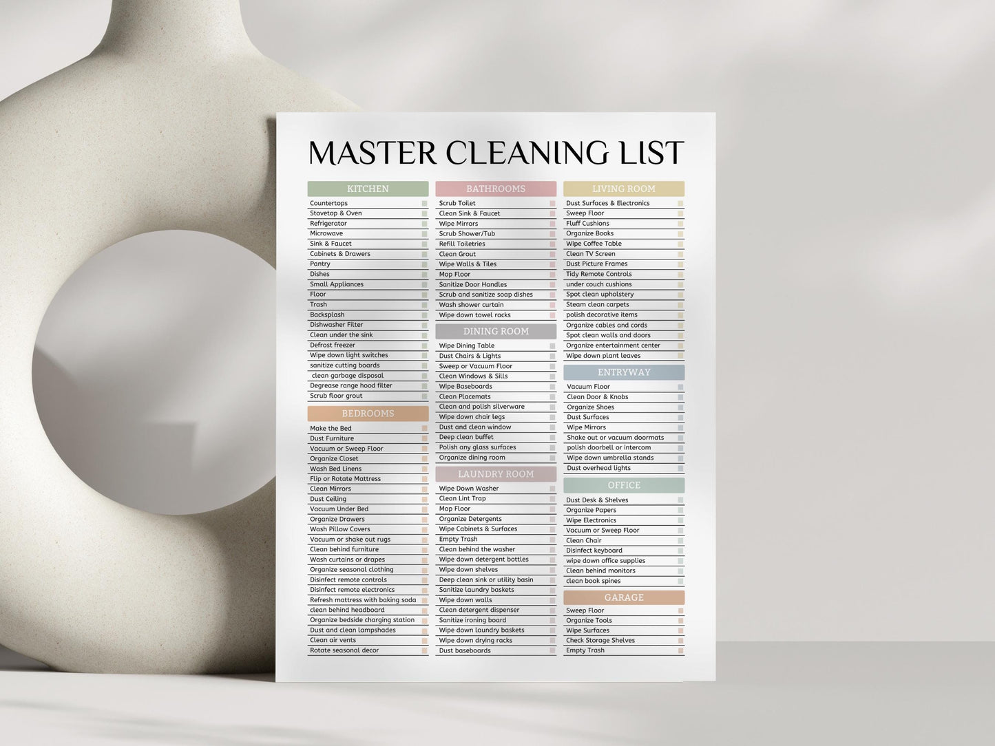 Boho Master Cleaning Checklist: Room-by-Room Planner (Printable PDF)