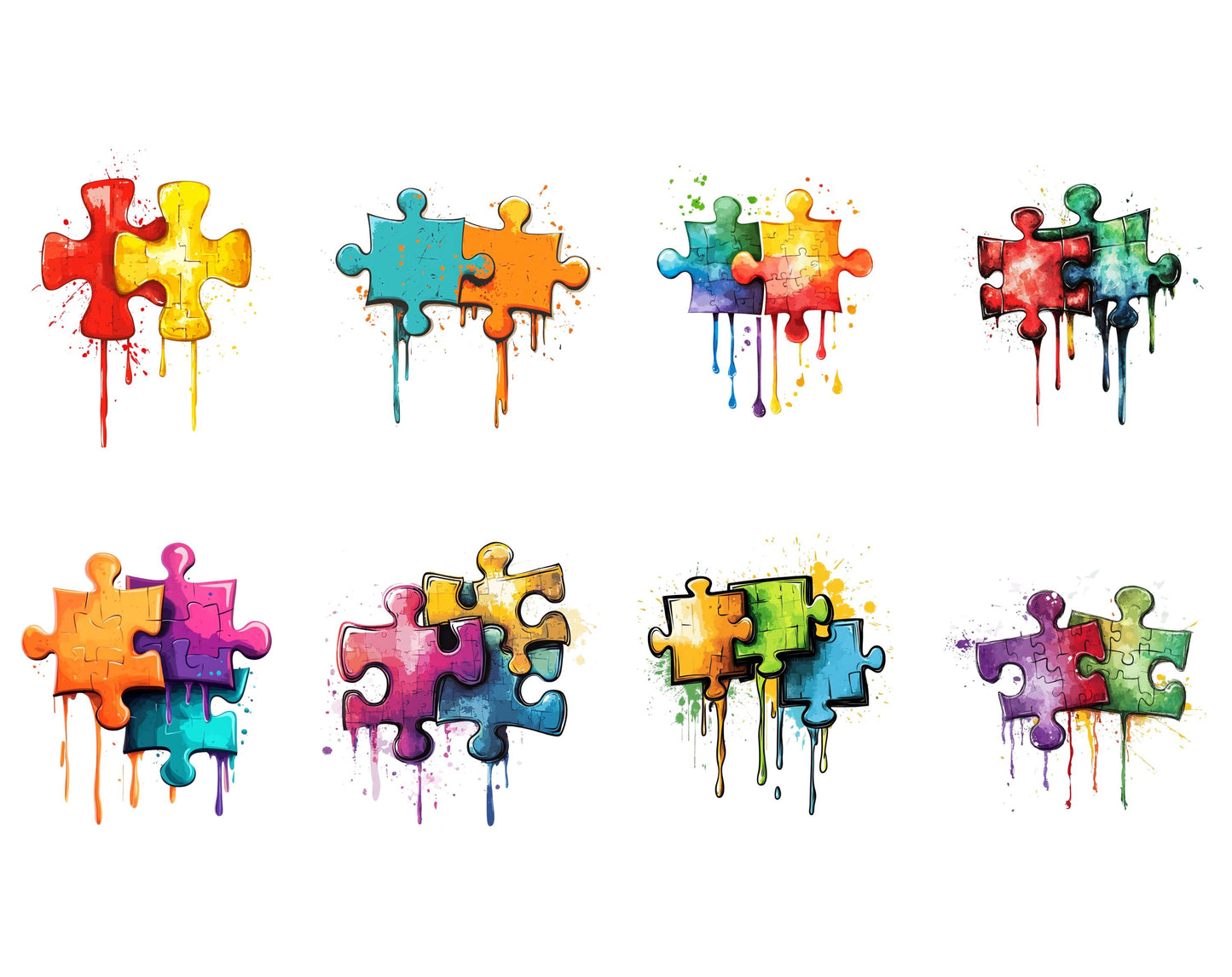 Watercolor Autism Piece Bundle Clipart, Autism Piece Clipart, Autism Awareness Puzzle png, Autism Puzzle png, Autism Awareness png Clipart