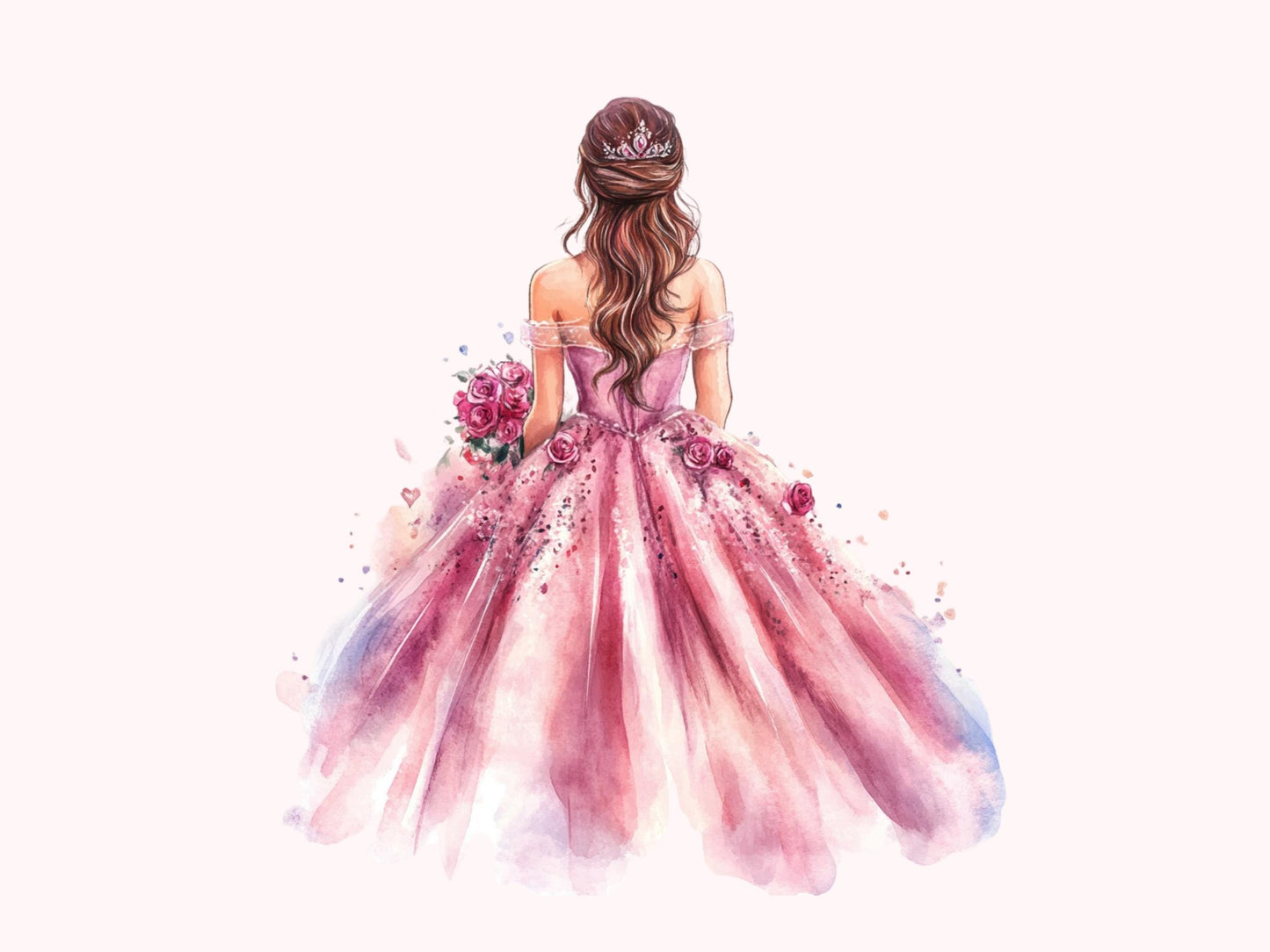 Watercolor Quinceanera Clipart Set, Quinceanera png, Quinceanera Clipart, Flowers And Crown Clipart, Quinceanera Crown Clipart png