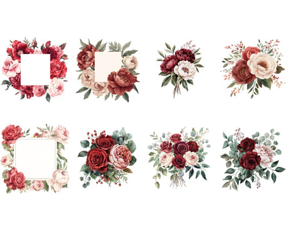 Rote Rose als Aquarell-Clipart, florales PNG (Digitaler Download)