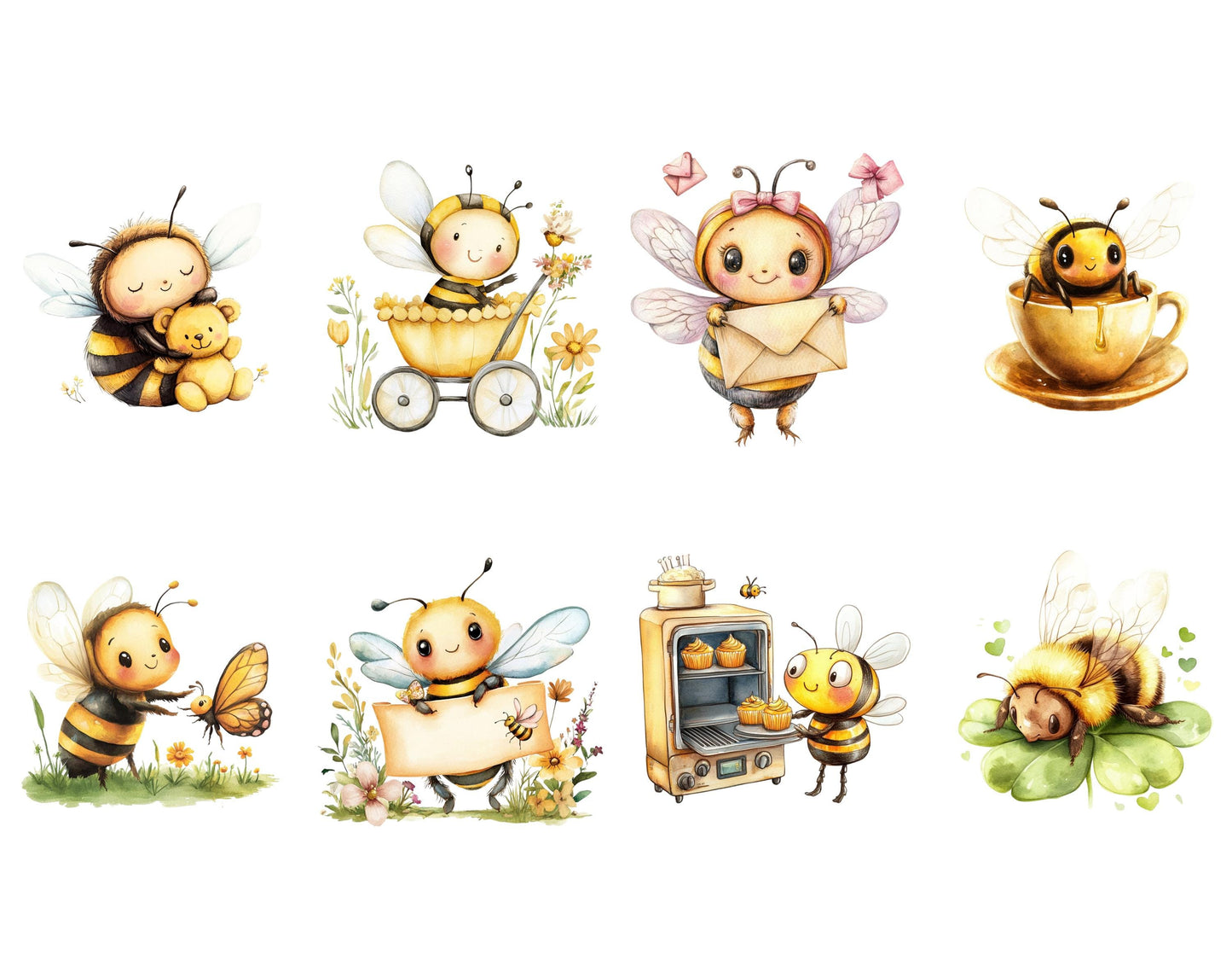 Bee Clipart Bundle png, Watercolor Bee Clipart Set, Cute Bee Clipart, Bee Hive png, Honey Comb Clipart, Honey Bees Clipart