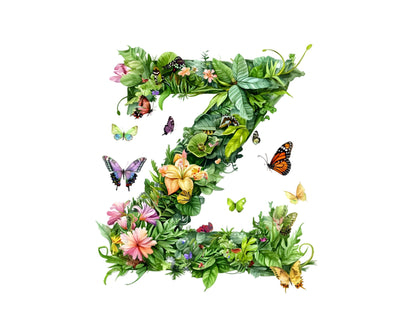 Aquarell-Blumenalphabet-Cliparts, grüne Buchstaben (PNG-Digitaldownload)