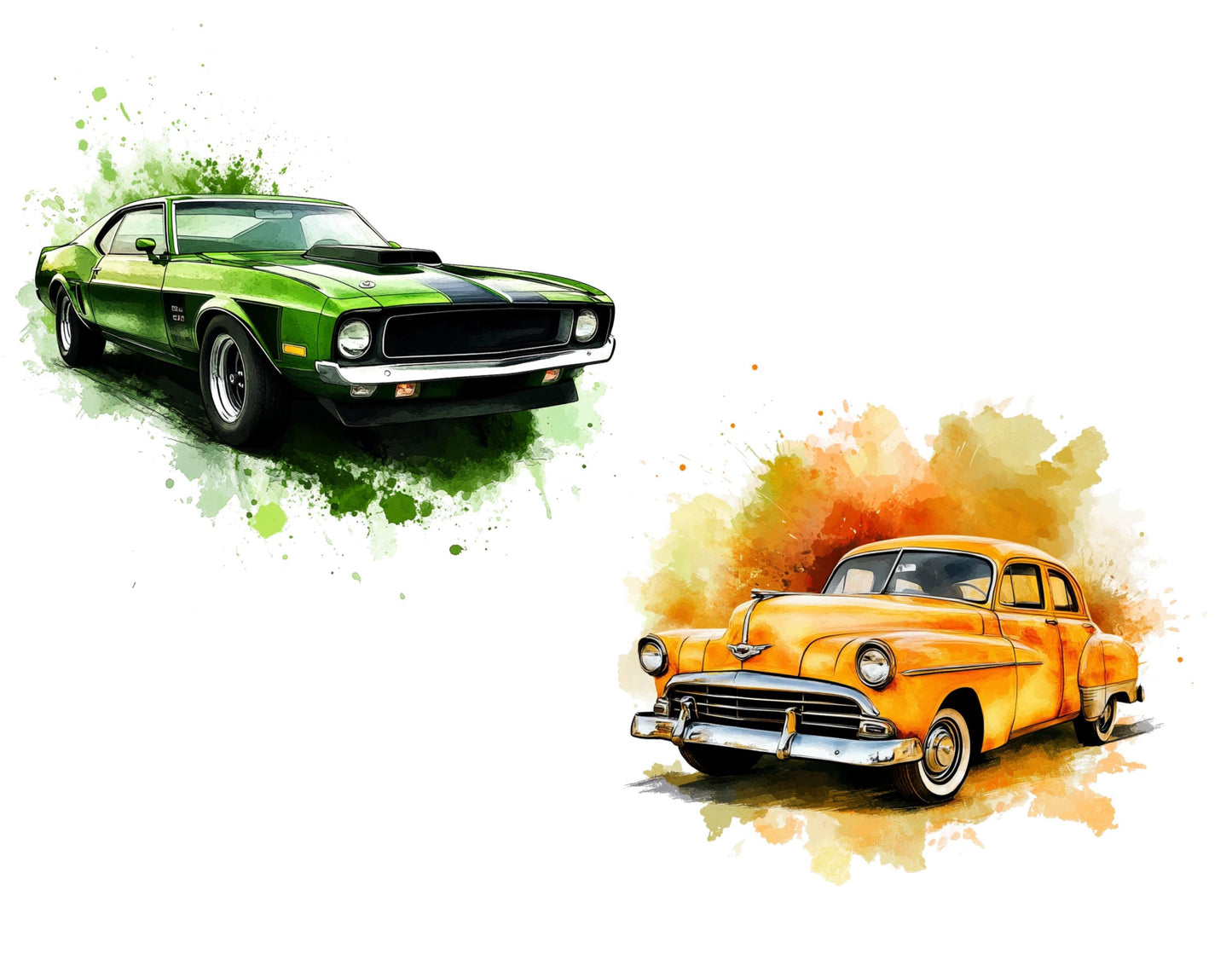 Aquarell-Muscle-Car-Clipart-Bundle, Klassische Automobil-PNG (Digitaler Download)