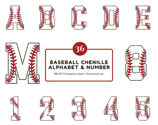 36 Baseball Alphabet Clipart png, Baseball Chenille Alphabet png, Baseball Stitch Pattern Clipart, Baseball Letters And Number Clipart