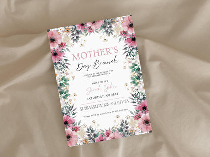 Floral Mother's Day Brunch Invitation Template (Canva Editable)