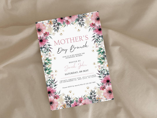 Floral Mother's Day Brunch Invitation Template (Canva Editable)