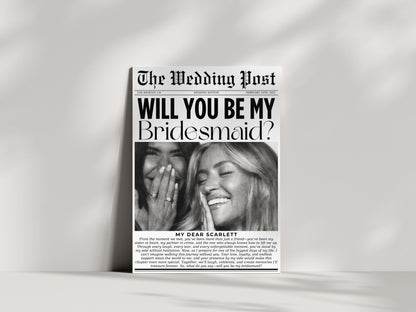 Bridesmaid Proposal Card: Newspaper Style, Editable Template (Digital Download)