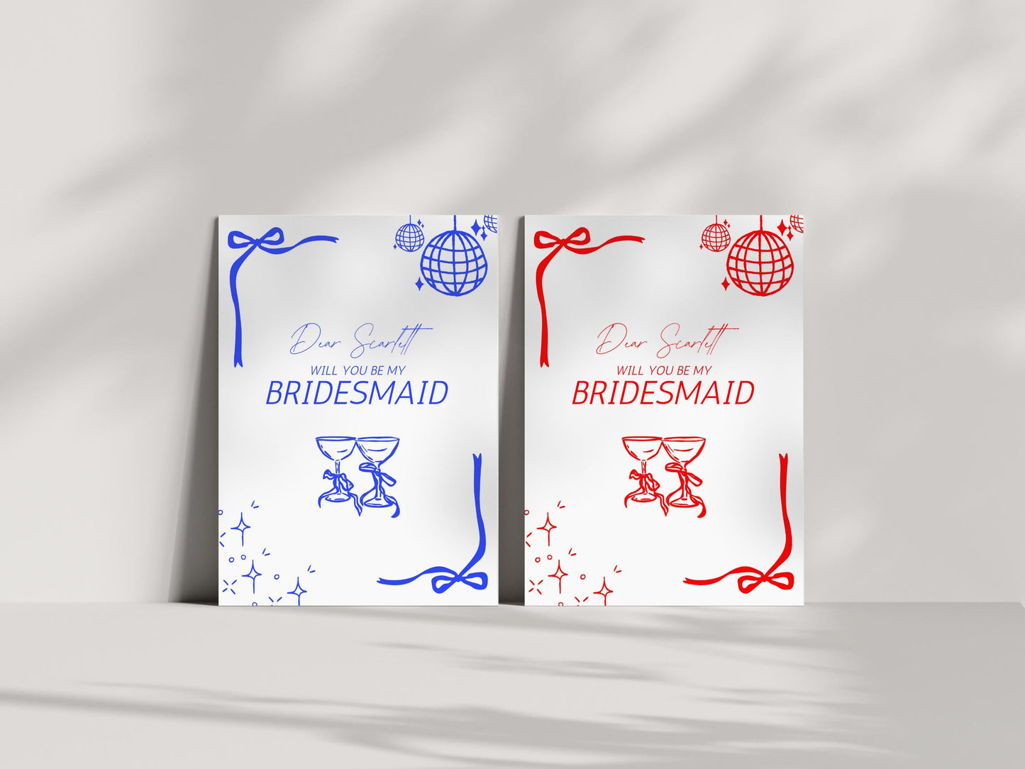 Hand-Drawn Bridesmaid Proposal Card: Editable Bow Design (Digital Download)