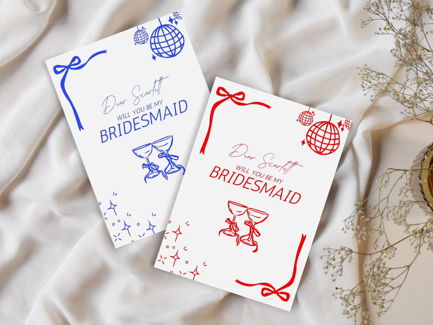 Hand-Drawn Bridesmaid Proposal Card: Editable Bow Design (Digital Download)