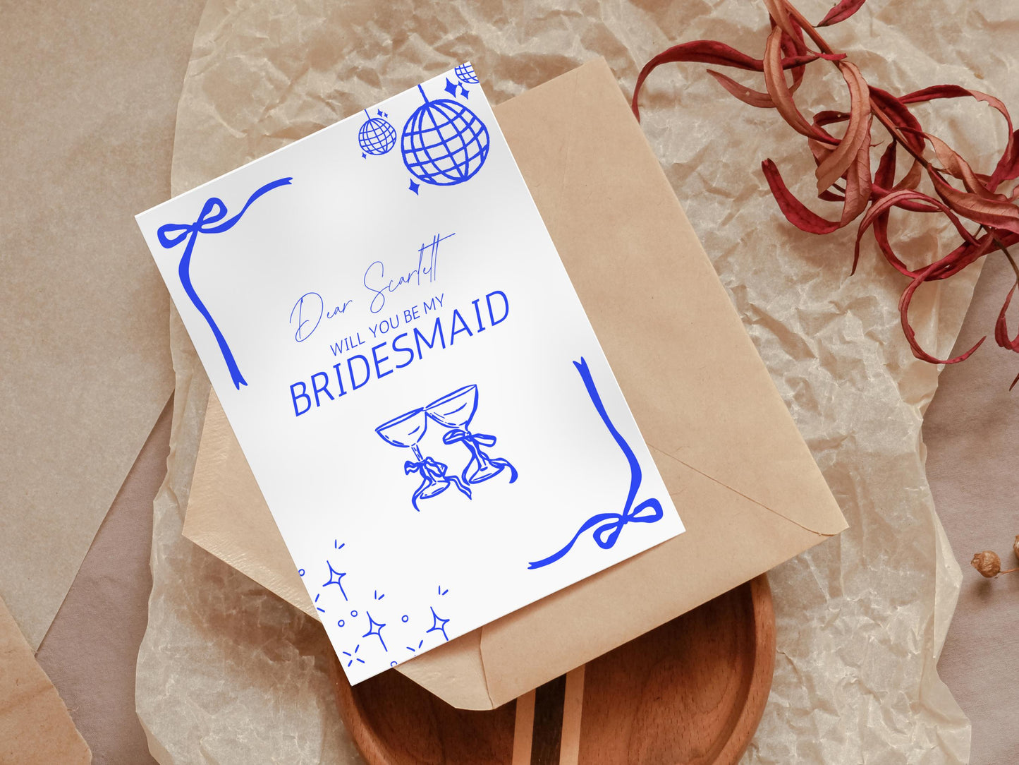 Hand-Drawn Bridesmaid Proposal Card: Editable Bow Design (Digital Download)
